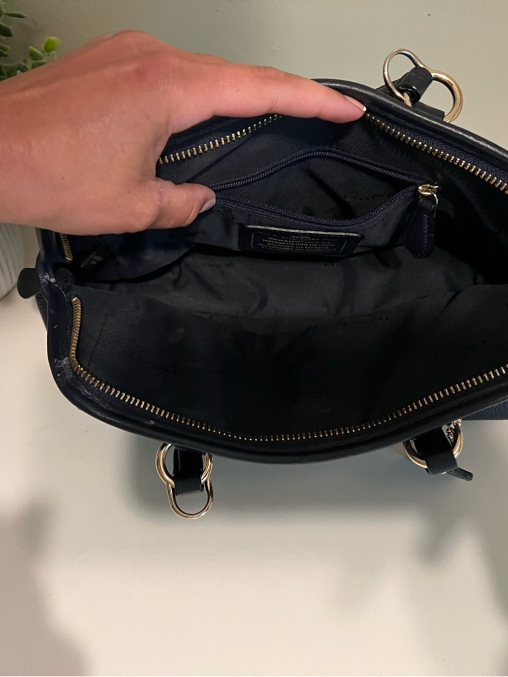 Coach Navy Pebbled Leather Dome Satchel with Gold Hardware - Picture 11 of 12